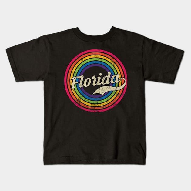 Florida - Retro Rainbow Faded-Style Kids T-Shirt by MaydenArt